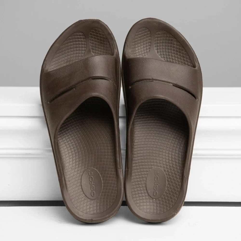 Oofos OOahh Slide Recovery Sandals Mocha Brown Mens 12 Orthopedic Athleisure